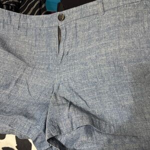 Light Blue Linen-Blend Shorts